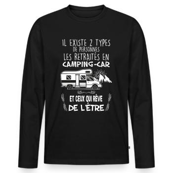 Camping-car retraités camping - T-shirt manches longues Premium bio Homme - noir - Devant - Nico (187cm)