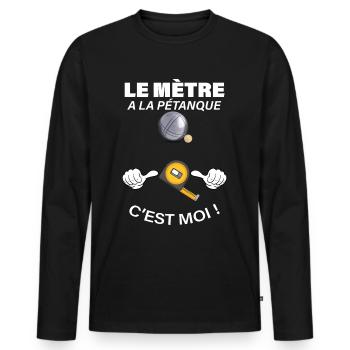 Pétanque humour retraite - T-shirt manches longues Premium bio Homme - noir - Devant - Nico (187cm)