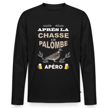 Après la chasse à la palombe apero - T-shirt manches longues Premium bio Homme - noir - Devant - Nico (187cm)