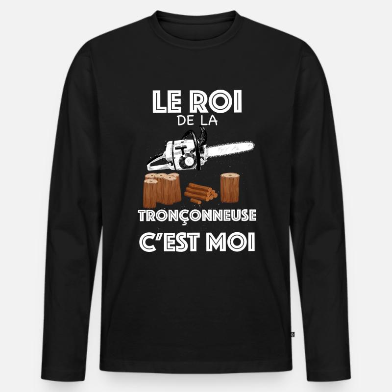Tronçonneuse royale humour bûcheron - T-shirt manches longues Premium bio Homme - noir