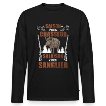 Saison Et Salaison Pour Sanglier Humour Chasseur - T-shirt manches longues Premium bio Homme - noir - Devant - Nico (187cm)