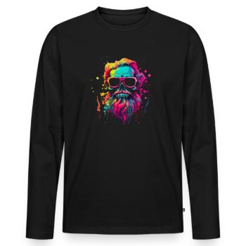 männlicher Totenkopf mit Bart und Haaren Neonfarbe - Männer Premium Bio Langarmshirt - Schwarz - Vorne - Nico (187cm)
