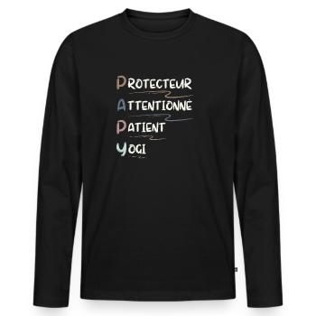Papy protecteur attentionné patient yogi - T-shirt manches longues Premium bio Homme - noir - Devant - Nico (187cm)
