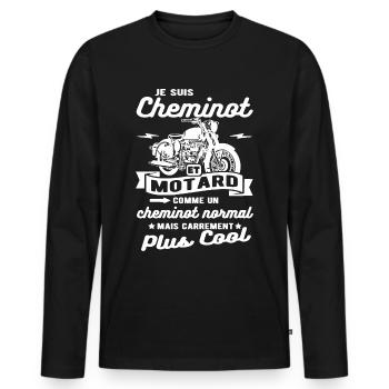 cheminot et motard moto - T-shirt manches longues Premium bio Homme - noir - Devant - Nico (187cm)