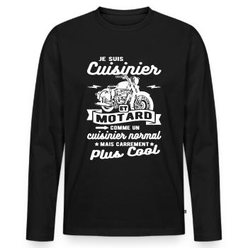 cuisinier et motard moto - T-shirt manches longues Premium bio Homme - noir - Devant - Nico (187cm)