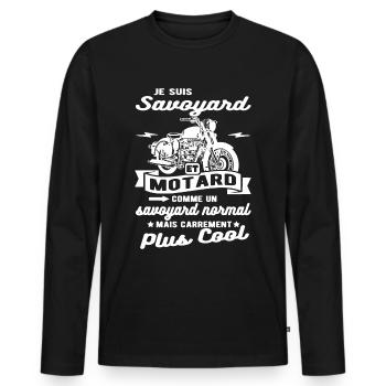 savoyard et motard moto - T-shirt manches longues Premium bio Homme - noir - Devant - Nico (187cm)