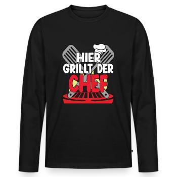 Hier Grillt Der Chef - Männer Premium Bio Langarmshirt - Schwarz - Vorne - Nico (187cm)