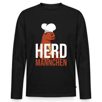Herdmännchen Koch Kochschürze Hobbykoch Küche - Männer Premium Bio Langarmshirt - Schwarz - Vorne - Nico (187cm)