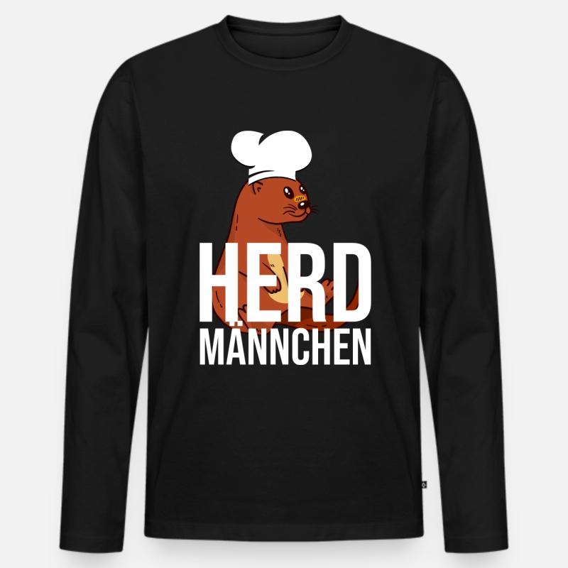 Herdmännchen Koch Kochschürze Hobbykoch Küche - Männer Premium Bio Langarmshirt - Schwarz