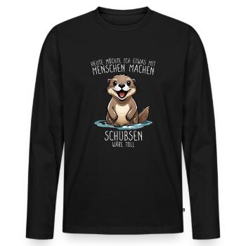 Gerne was mit Menschen machen schubsen wäre toll - Männer Premium Bio Langarmshirt - Schwarz - Vorne - Nico (187cm)