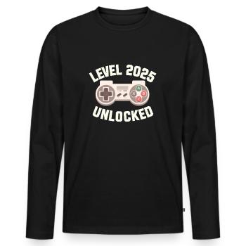Niveau 2025 Débloqué - T-shirt manches longues Premium bio Homme - noir - Devant - Nico (187cm)
