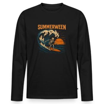 Summerween Surfing Skeleton - Halloween Design - Männer Premium Bio Langarmshirt - Schwarz - Vorne - Nico (187cm)