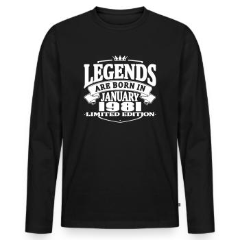 Legends are born in january 1981 - Men's Premium Organic Long Sleeve Shirt - black - Front - Nico (187cm)