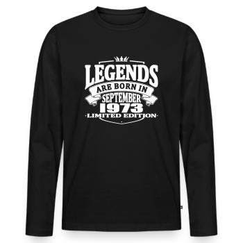 Legends are born in september 1973 - Men's Premium Organic Long Sleeve Shirt - black - Front - Nico (187cm)