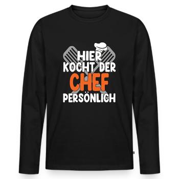 Hier Kocht Der Chef Persönlich - Männer Premium Bio Langarmshirt - Schwarz - Vorne - Nico (187cm)