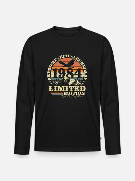 Millésime 1984 Né Vintage Rétro Anniversaire - T-shirt manches longues Premium bio Homme - noir