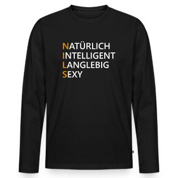 Nils Name Geschenk - Männer Premium Bio Langarmshirt - Schwarz - Vorne - Nico (187cm)