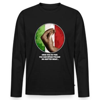 Geste de la main italien Italie Drapeau italien - T-shirt manches longues Premium bio Homme - noir - Devant - Nico (187cm)