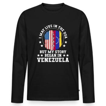 I May Live In The USA But My Story Began In - Männer Premium Bio Langarmshirt - Schwarz - Vorne - Nico (187cm)