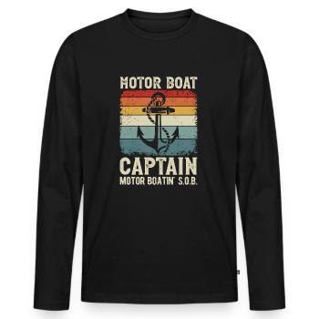 Bateau à moteur Capitaine Ancre Bateau à moteur - T-shirt manches longues Premium bio Homme - noir - Devant - Nico (187cm)