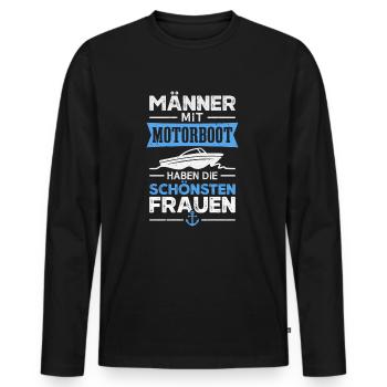 Motorboot Bootfahren Bootsfahrer Boot - Männer Premium Bio Langarmshirt - Schwarz - Vorne - Nico (187cm)