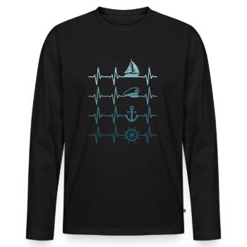 Sailing Heartbeat Sailboat Boater Sailor - Men's Premium Organic Long Sleeve Shirt - black - Front - Nico (187cm)