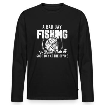 Angler fishing fisherman saying fishing - Men's Premium Organic Long Sleeve Shirt - black - Front - Nico (187cm)