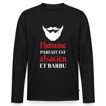 L'homme parfait est Alsacien et barbu alsace drôle - T-shirt manches longues Premium bio Homme - noir - Devant - Nico (187cm)