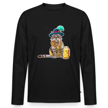 Bavarian male in leather pants gift for cats - Men's Premium Organic Long Sleeve Shirt - black - Front - Nico (187cm)