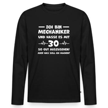 Mechaniker Witziger Spruch 30. Geburtstag - Männer Premium Bio Langarmshirt - Schwarz - Vorne - Nico (187cm)