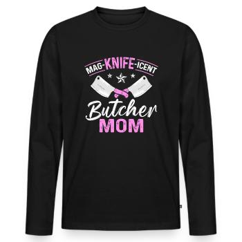 Butcher Butcher Butcher Butcher’s Gift - T-shirt manches longues Premium bio Homme - noir - Devant - Nico (187cm)