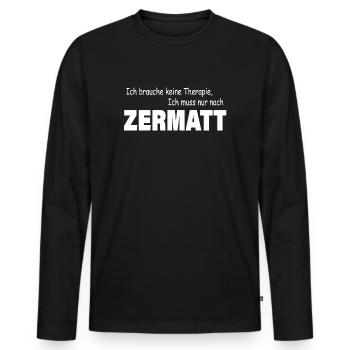 Therapie ZERMATT - Männer Premium Bio Langarmshirt - Schwarz - Vorne - Nico (187cm)