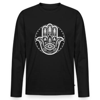 Hamsa - Hand of Fatima - Protection and Blessing - Men's Premium Organic Long Sleeve Shirt - black - Front - Nico (187cm)