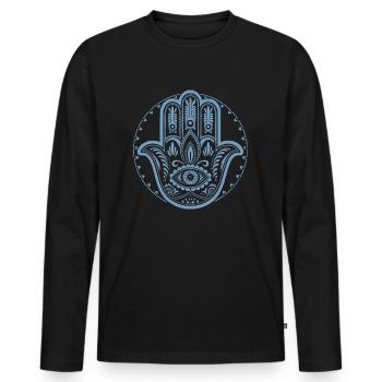 Hamsa - Hand of Fatima - Protection and Blessing - Men's Premium Organic Long Sleeve Shirt - black - Front - Nico (187cm)