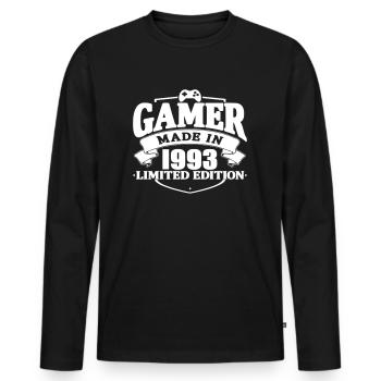 Gamer im Jahr 1993 - Männer Premium Bio Langarmshirt - Schwarz - Vorne - Nico (187cm)