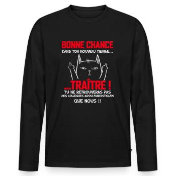 Collègue Bonne Chance Humour Chat - T-shirt manches longues Premium bio Homme - noir - Devant - Nico (187cm)