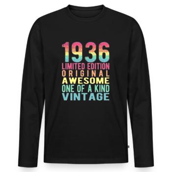 Edition limitée depuis 1936 Anniversaire Millésime 1936 - T-shirt manches longues Premium bio Homme - noir - Devant - Nico (187cm)