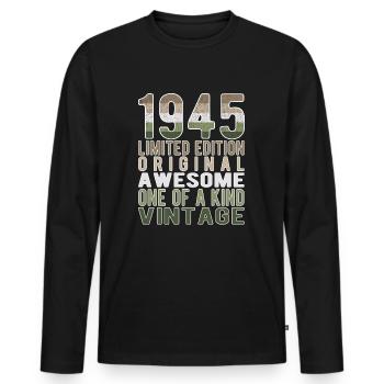 Limited Edition Since 1945 Birthday Vintage 1945 - Men's Premium Organic Long Sleeve Shirt - black - Front - Nico (187cm)