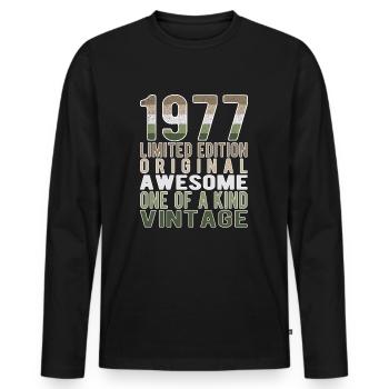 Limited Edition Since 1977 Birthday Vintage 1977 - Men's Premium Organic Long Sleeve Shirt - black - Front - Nico (187cm)