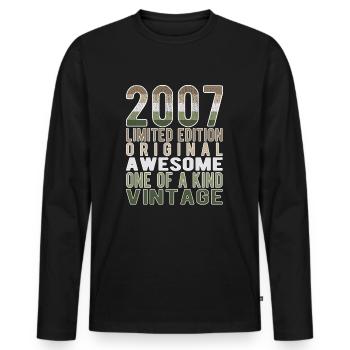 Limited Edition Since 2007 Birthday Vintage 2007 - Men's Premium Organic Long Sleeve Shirt - black - Front - Nico (187cm)