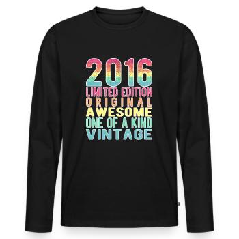 Edition limitée depuis 2016 Anniversaire Millésime 2016 - T-shirt manches longues Premium bio Homme - noir - Devant - Nico (187cm)