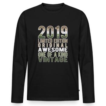 Edition limitée depuis 2019 Anniversaire Millésime 2019 - T-shirt manches longues Premium bio Homme - noir - Devant - Nico (187cm)