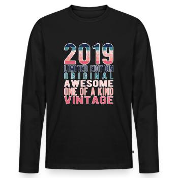 Edition limitée depuis 2019 Anniversaire Millésime 2019 - T-shirt manches longues Premium bio Homme - noir - Devant - Nico (187cm)
