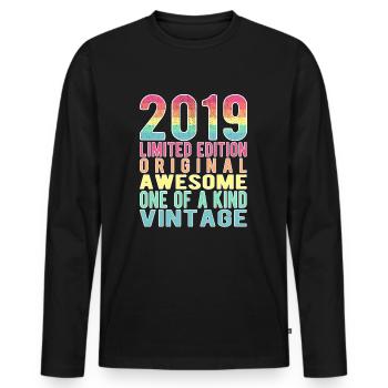 Edition limitée depuis 2019 Anniversaire Millésime 2019 - T-shirt manches longues Premium bio Homme - noir - Devant - Nico (187cm)