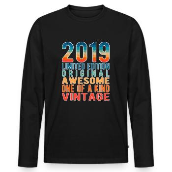 Edition limitée depuis 2019 Anniversaire Millésime 2019 - T-shirt manches longues Premium bio Homme - noir - Devant - Nico (187cm)