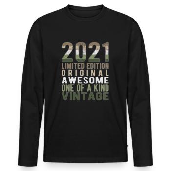 Limited Edition Since 2021 Birthday Vintage 2021 - Men's Premium Organic Long Sleeve Shirt - black - Front - Nico (187cm)