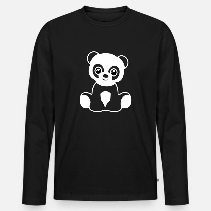 Panda - Männer Premium Bio Langarmshirt - Schwarz