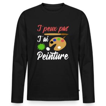 Peinture shirt je peux pas j´ai peinture artiste - T-shirt manches longues Premium bio Homme - noir - Devant - Nico (187cm)