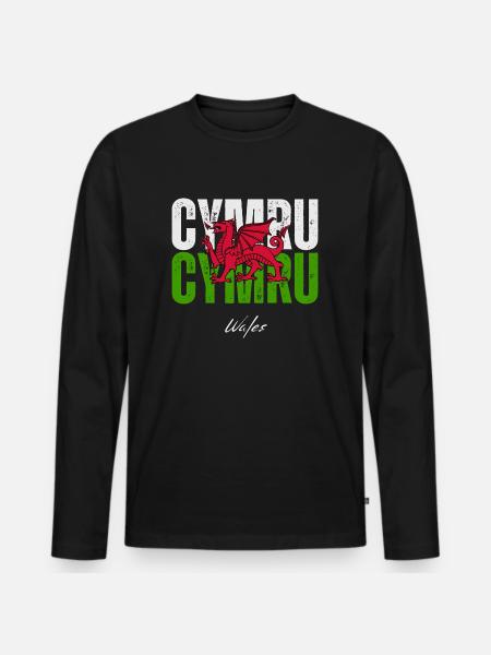 Flag of Wales, Welsh pride - Men's Premium Organic Long Sleeve Shirt - black