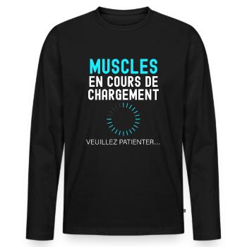 Cadeau muscles en cours - T-shirt manches longues Premium bio Homme - noir - Devant - Nico (187cm)